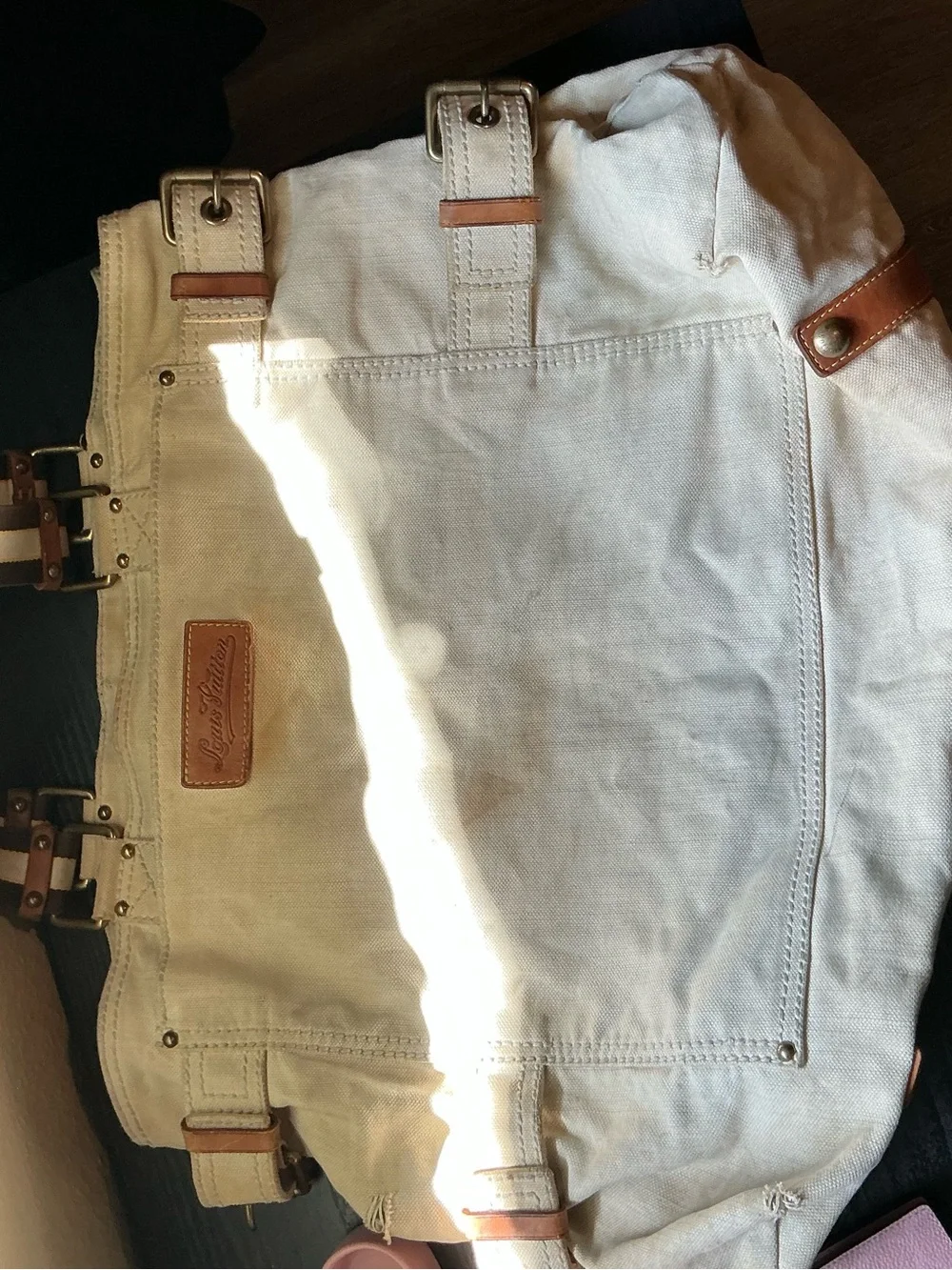 Louis Vuitton Beige Canvas Hobo with Mustard Yellow Logo Print